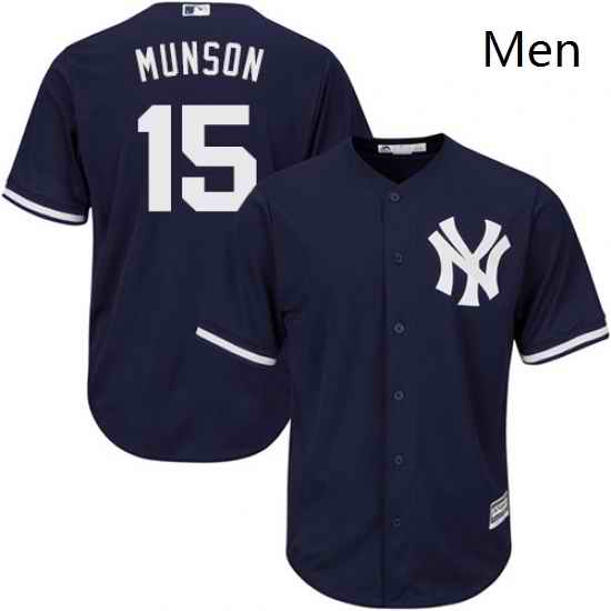 Mens Majestic New York Yankees 15 Thurman Munson Replica Navy Blue Alternate MLB Jersey